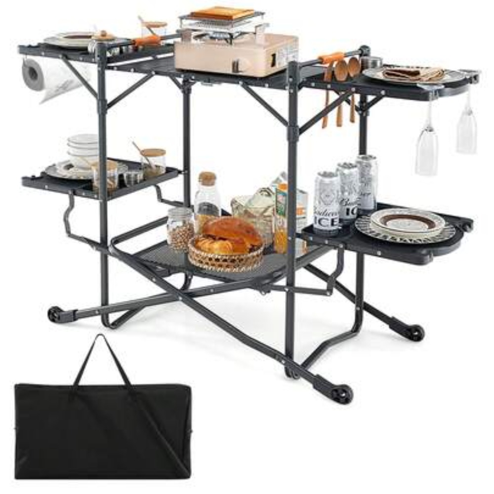 Outdoor Camping Kitchen Setup - Meja Lipat untuk Memasak saat Berkemah,