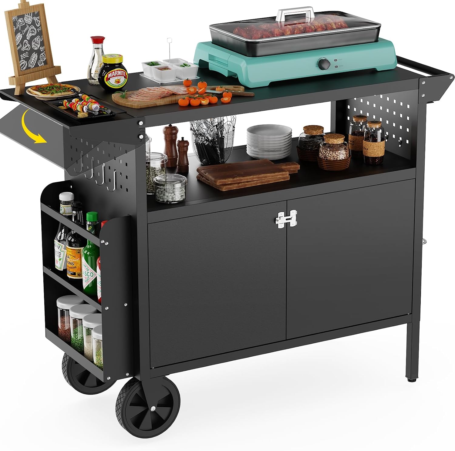 Outdoor Camping Kitchen - Meja Panggangan Luar Ruangan dengan Penyimpanan,