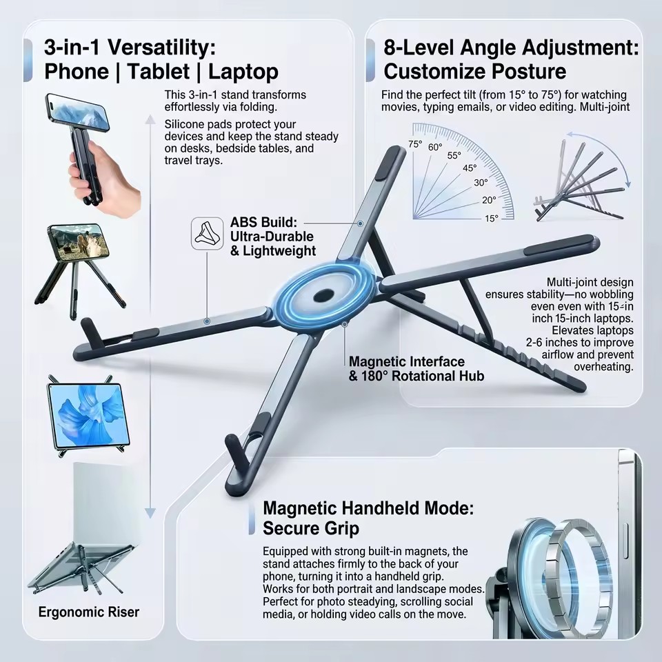 Camp Table Folding - Penyangga Ponsel Magnetik Portabel & Tongkat