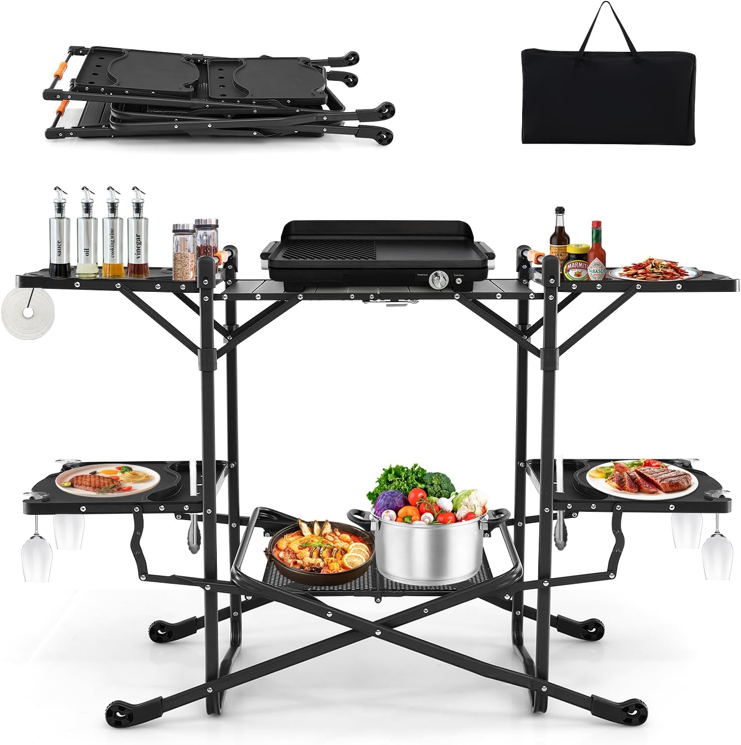 Outdoor Camping Kitchen Setup - Meja Masak Lipat Portabel untuk Luar